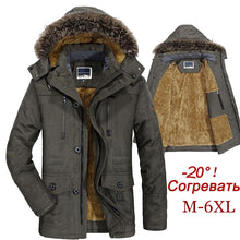 Load image into Gallery viewer, Winter Jacket Men Plus Size 5XL 6XL Cotton Padded Warm Parka Coat Casual Faux Fur Hooded Fleece Long Male Jacket Windbreaker Men
